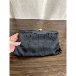 🖤 VTG Harry Levine Black Satin Evening Clutch – 50s/60s Gold Clasp 🖤